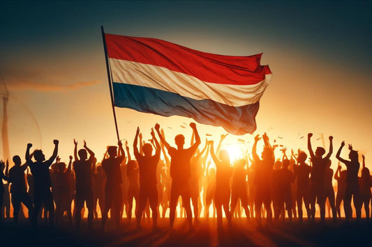 Groupe de personnes brandissant le drapeau des Pays-Bas