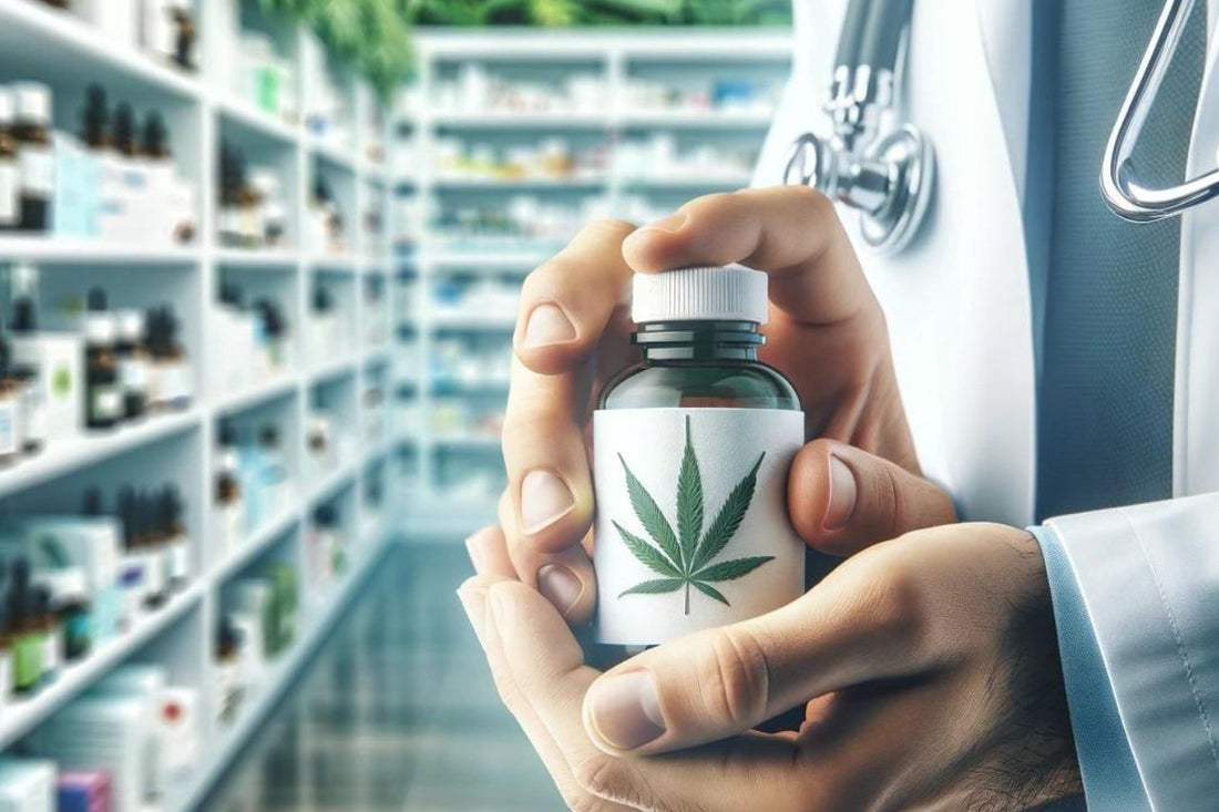 Un médecin tenant une bouteille d'huile de cannabis