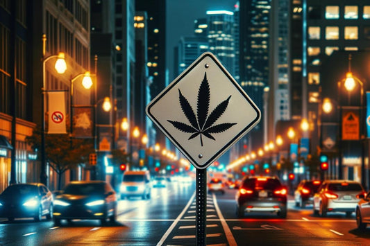 Panneau de cannabis au milieu de la rue
