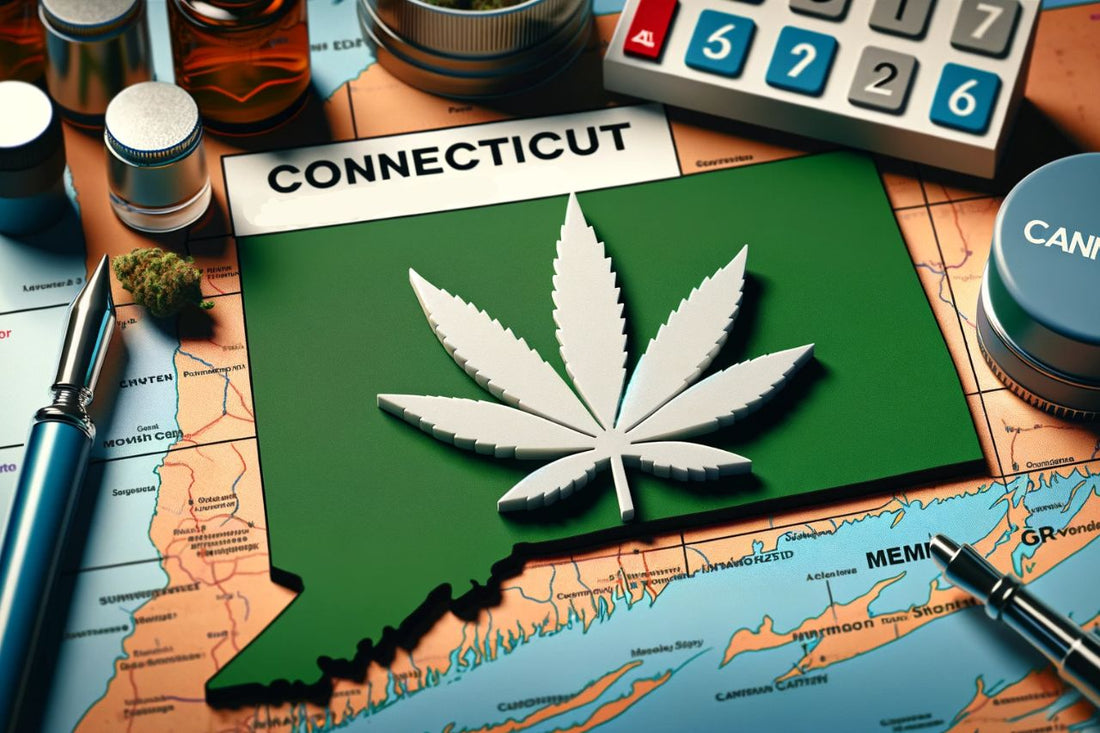 Panneau de cannabis et carte du Connecticut