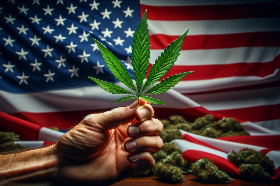 Drapeau américain et feuille de cannabis