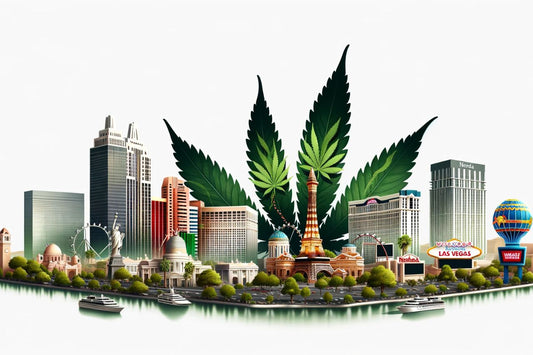 L'horizon du Nevada avec une feuille de cannabis à l'arrière
