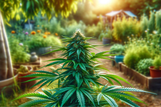 Plante de cannabis dans un jardin