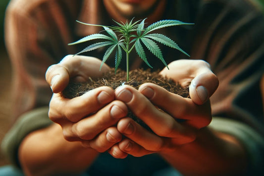 Un homme tenant un plant de cannabis