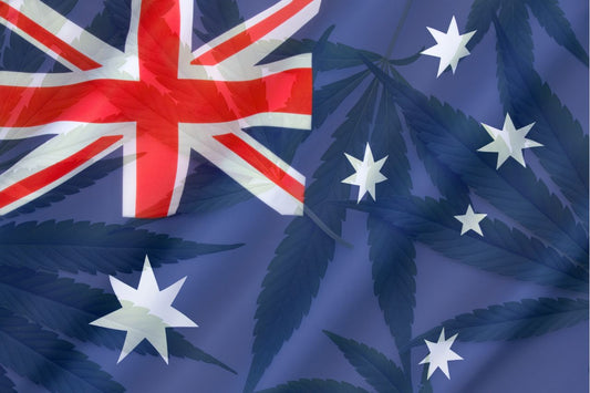 Drapeau australien et feuilles de cannabis