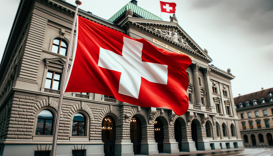 Drapeau suisse devant un bâtiment gouvernemental