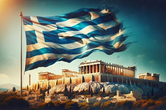 Drapeau de la Grèce à l'Acropole