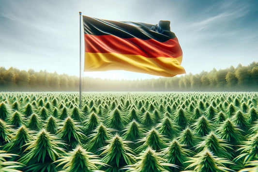 Drapeau allemand dans un champ de cannabis