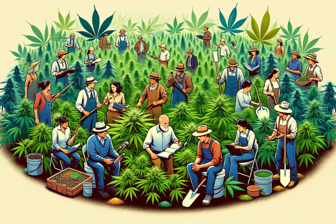 Un groupe de personnes dans un champ de cannabis