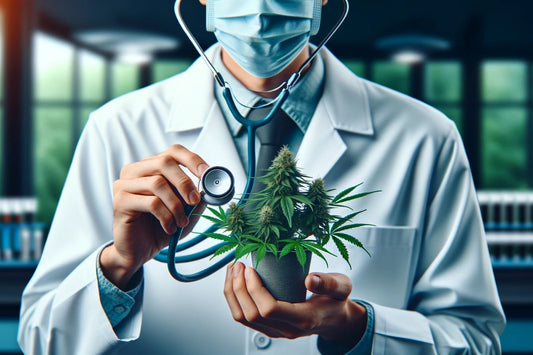 Un médecin tenant un plant de cannabis