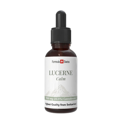 Flacon de Lucerne Calm aux couleurs de Formula Swiss sur fond blanc