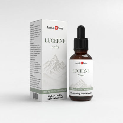 Flacon et emballage Lucerne Calm de Formula Swiss sur fond blanc