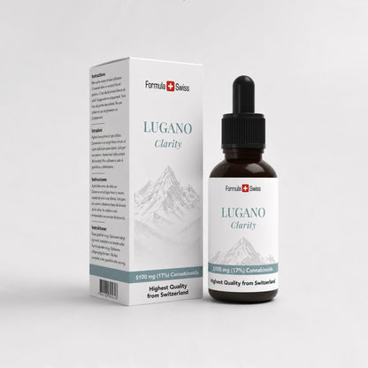 Flacon et emballage Lugano Clarity de Formula Swiss sur fond blanc