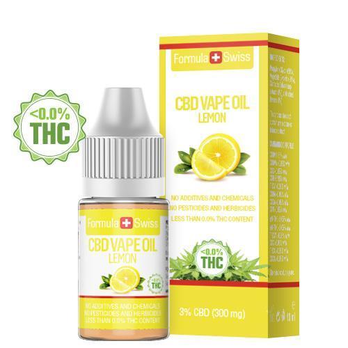 Huile à vapoter au CBD Formula Swiss – Citron, 3 % de CBD (300 mg), flacon de 10 ml et boîte