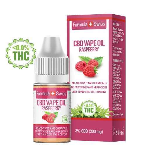 Huile à vapoter au CBD Formula Swiss – Framboise, 3 % de CBD (300 mg), flacon de 10 ml et boîte